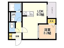 上白水3丁目AP(仮) 1LDKの間取図画像
