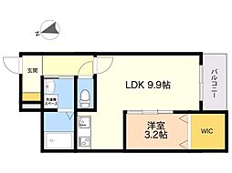 ホークヒルズ那珂川 1LDKの間取図画像