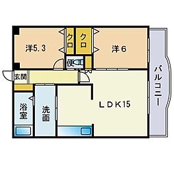 レーベン春日原 2LDKの間取図画像