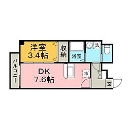 アヴァンティ銀天町 1LDKの間取図画像