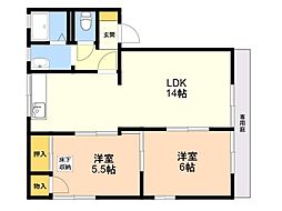 ヴィラージュ松倉A 2LDKの間取図画像