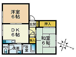 カーサ青山 2DKの間取図画像