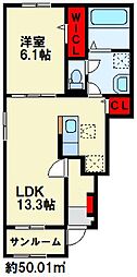 ルミエール行橋 1階1LDKの間取り