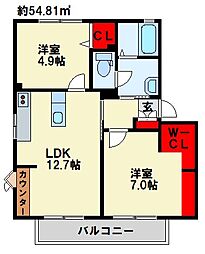 エスポワール堀2 2LDKの間取図画像
