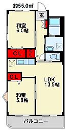 グランヴィクトワール 2LDKの間取図画像