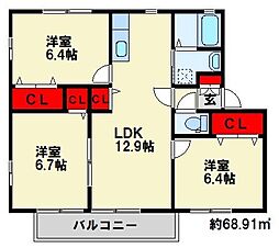 サン・パティーヌu.s.B 3LDKの間取図画像