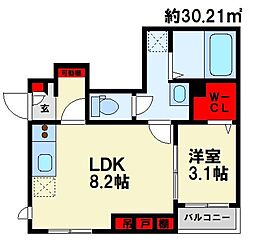 Lila城野 1LDKの間取図画像