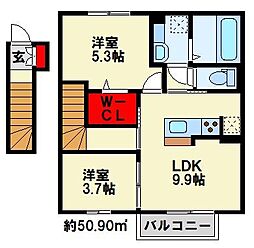 Arietta与原B 2LDKの間取図画像
