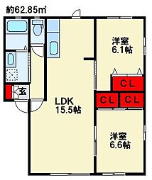 アヴェニールパルク212A 2LDKの間取図画像