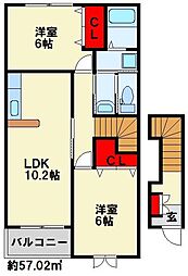 サンデリアーナB 2LDKの間取図画像