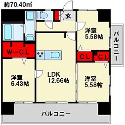 ザスクエアグローリーレジデンス 3LDKの間取図画像