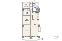 グランドハイツ甲陽園 3LDKの間取図画像