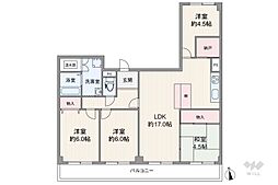 千里一条池スカイハイツD棟 4LDKの間取図画像