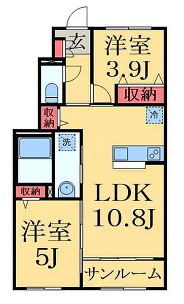 千葉県大網白里市大網(賃貸アパート2LDK・1階・50.04㎡)の写真 その2