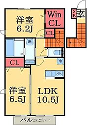 JR東金線 東金駅 徒歩25分の賃貸アパート 2階2LDKの間取り