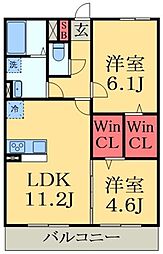 JR外房線 土気駅 徒歩16分の賃貸アパート 2階2LDKの間取り