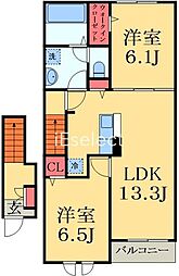 JR内房線 五井駅 徒歩25分の賃貸アパート 2階2LDKの間取り