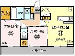 JR東金線 東金駅 バス7分 台方1丁目下車 徒歩9分の賃貸アパート 3階2LDKの間取り