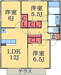 JR内房線 浜野駅 徒歩15分の賃貸アパート 1階3LDKの間取り