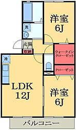 JR外房線 永田駅 徒歩2分の賃貸アパート 3階2LDKの間取り