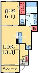 JR東金線 東金駅 徒歩13分の賃貸アパート 1階1LDKの間取り