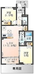 JR外房線 大網駅 徒歩15分の賃貸アパート 1階2LDKの間取り