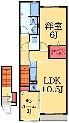 JR外房線 大網駅 徒歩3分の賃貸アパート 2階1LDKの間取り