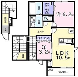 JR内房線 姉ケ崎駅 徒歩7分の賃貸アパート 3階2LDKの間取り