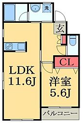 JR外房線 大網駅 徒歩18分の賃貸アパート 2階1LDKの間取り