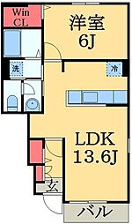 JR外房線 大網駅 徒歩19分の賃貸アパート 1階1LDKの間取り