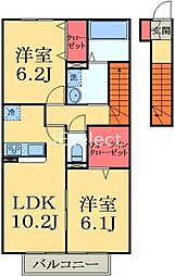 JR内房線 浜野駅 徒歩27分の賃貸アパート 2階2LDKの間取り