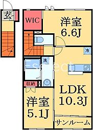 JR東金線 大網駅 徒歩22分の賃貸アパート 2階2LDKの間取り