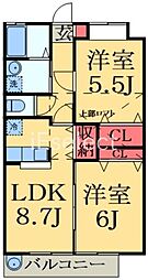 サンハイツ早野新田 2LDKの間取図画像