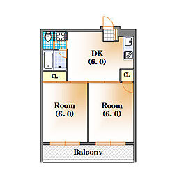 アークハイム川島 2DKの間取図画像