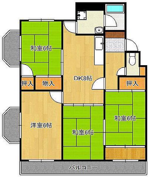 福岡県北九州市小倉北区井堀2丁目(賃貸マンション4DK・5階・69.70㎡)の写真 その1