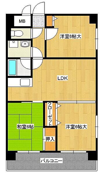 ソフィア ｜福岡県北九州市小倉北区中井1丁目(賃貸マンション3LDK・7階・63.00㎡)の写真 その2