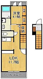ウエストアヴェニューB 1LDKの間取図画像