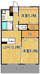 グレイスフル中井 2LDKの間取図画像