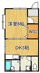 豊福ハイツ 1DKの間取図画像