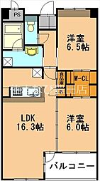 ボヌール 1階2LDKの間取り