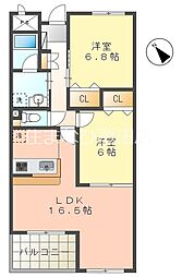 ブラウニー 1階2LDKの間取り