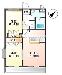 グリーンヒルズ 2LDKの間取図画像