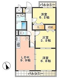 ベルカーサ東山台1 3LDKの間取図画像