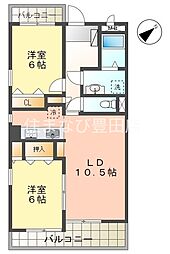 クレール弐番館 2LDKの間取図画像