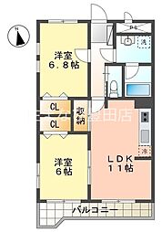 神田丸太マンション 2LDKの間取図画像