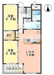 リアン・ヒロ 2LDKの間取図画像