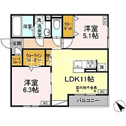 GRANDD-ROOM花園 2LDKの間取図画像