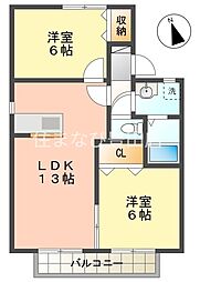 サン・ヒルズC 2LDKの間取図画像