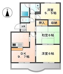 グランドヒルズ美里 3DKの間取図画像