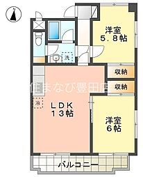 パープルマンション 2LDKの間取図画像